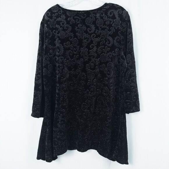 Ruby Rd Velour Floral Scroll Embossed Tunic Top Womens Large Black Whimsigoth - Picture 2 of 13
